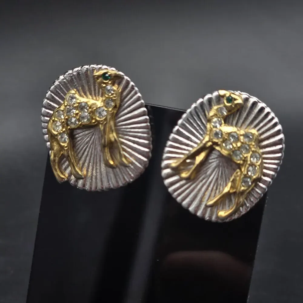 Vintage Rhinestone Camel Cuff Links Gold Tone Silver Tone